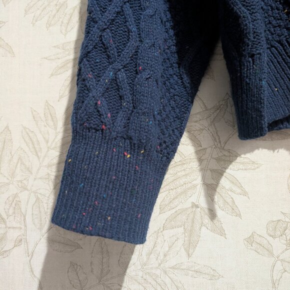 Vintage XL J. Crew Cable Knit Sweater Royal Navy Blue Speckled Wool Cotton - Picture 5 of 8